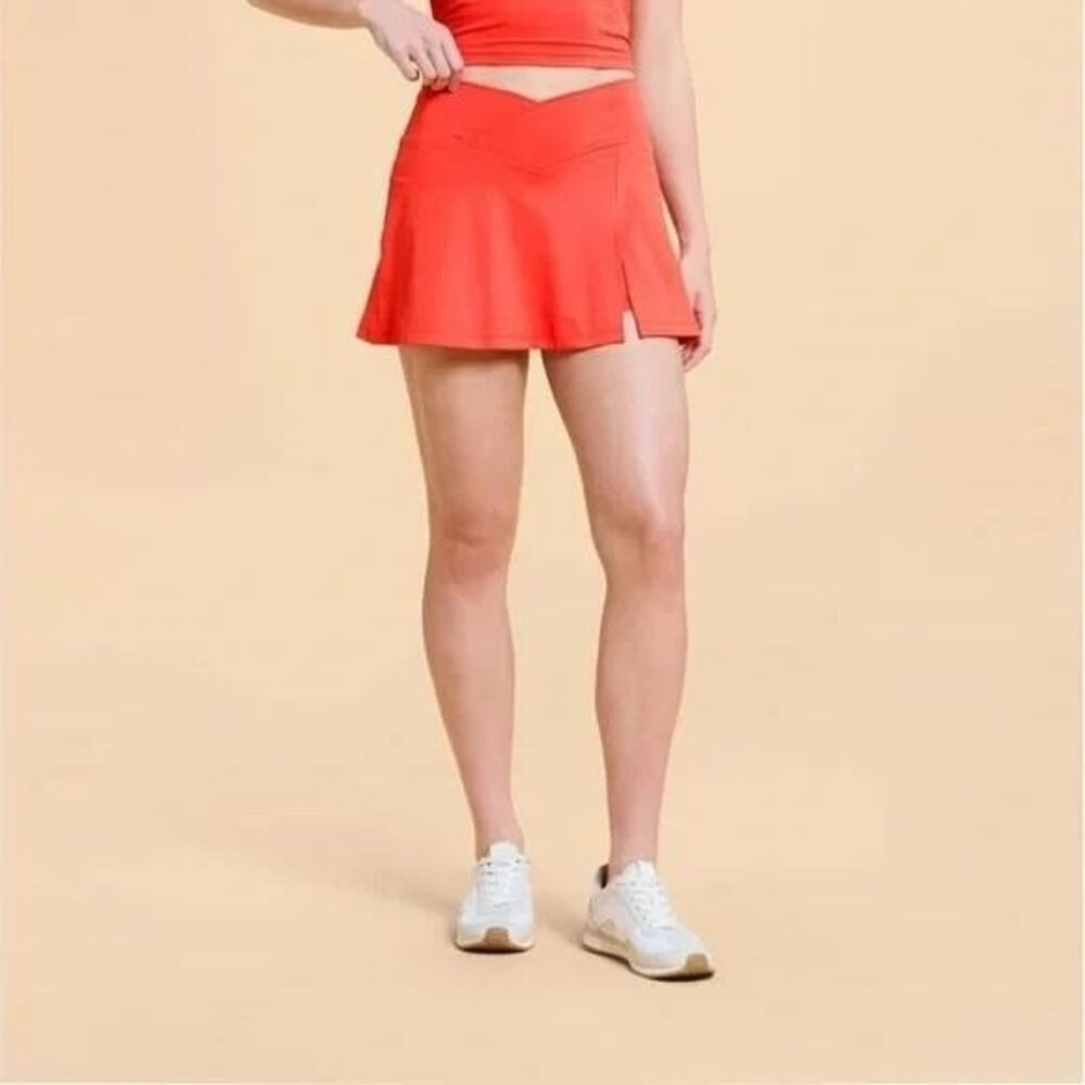 Blogilates Criss Cross Skort Slit High-Rise First Spicy Orange Womens Small NEW